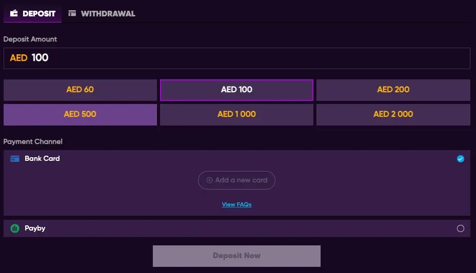deposit and withdrawal